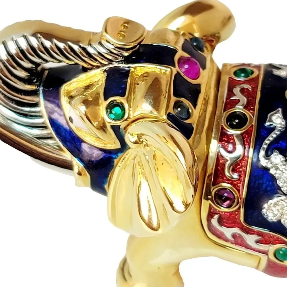 Vtg Trinket Jewelry Box Made with Swarovski Crystal Decorative Elephant Figurine